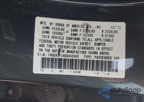 2013 Honda Accord Lx from USA, damaged, VIN 1HGCR2F34DA042849